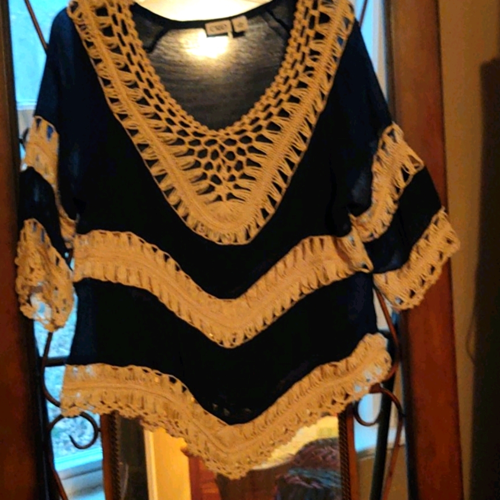 EUC navy and tan tunic